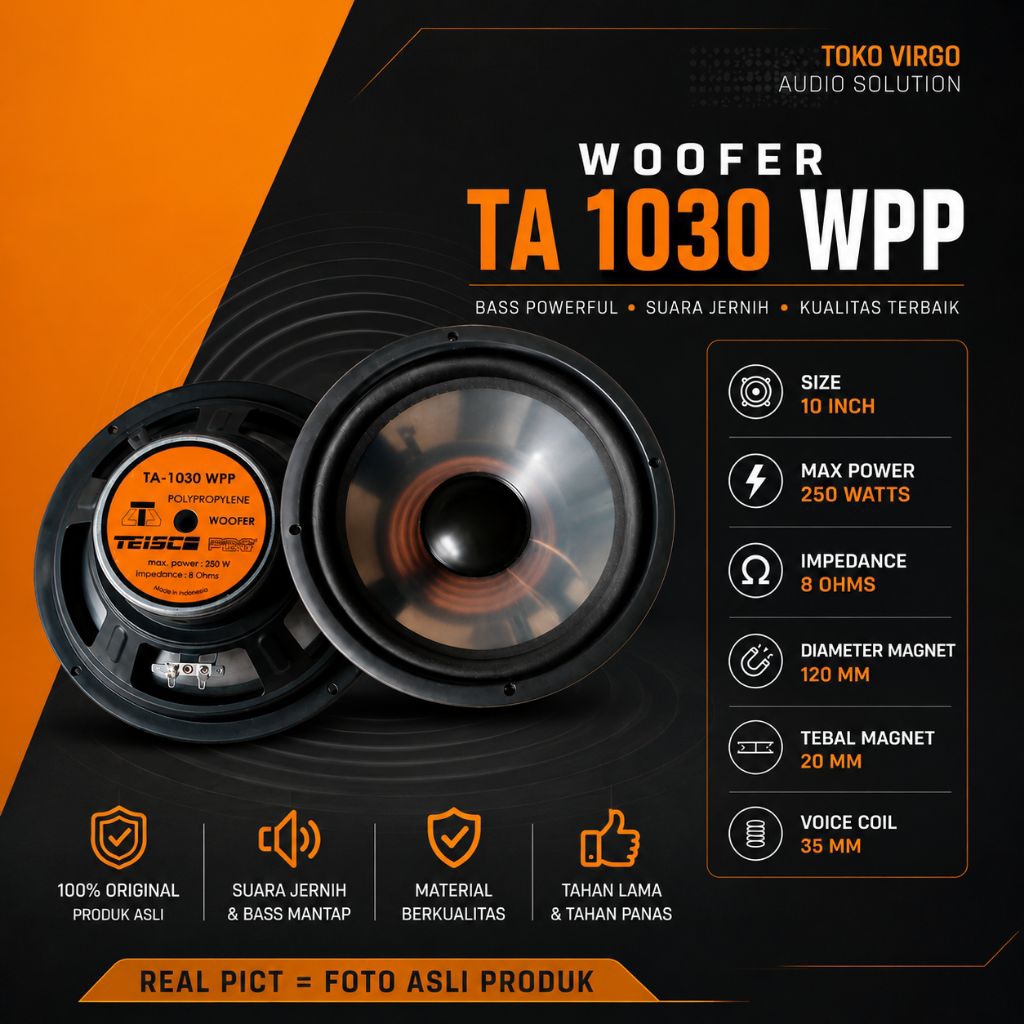 Speaker Woofer 10 Inch TA 1030 WPP Daun Bening Speker Wofer 10 Inci 250 Watts Spiker Wufer Wover Sep