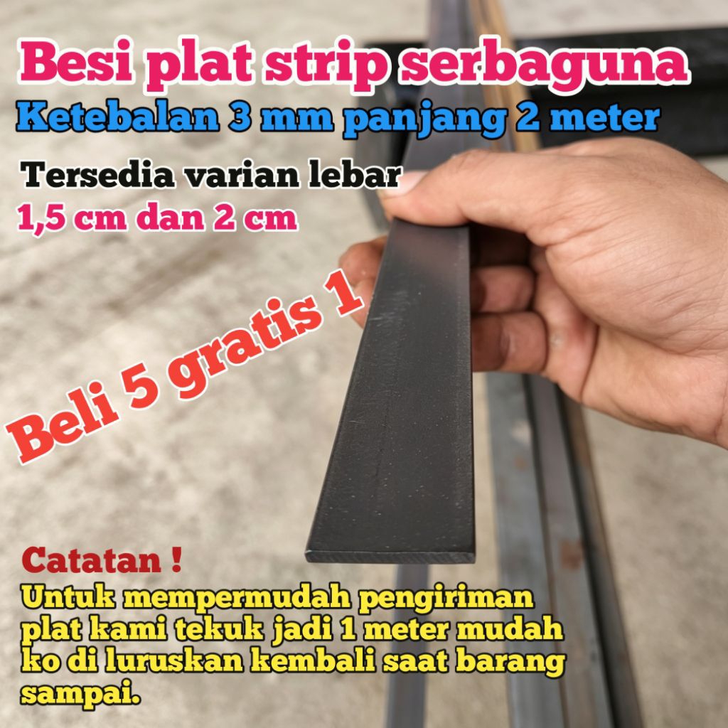Besi Plat Strip 3mm Panjang 2 Meter - Lebar 1,5 cm & 2 cm Besi Strip Serbaguna