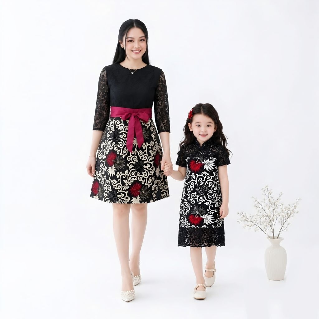 Couple Mk Longhem Oval Couple Dress Batik Mom Kid Bunda Dan Anak Usia 3-5tahun Rx