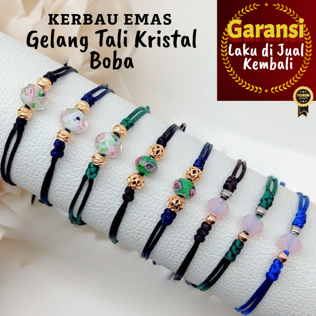 EL Gelang Tangan Tali Kristal Boba Kerbau Emas