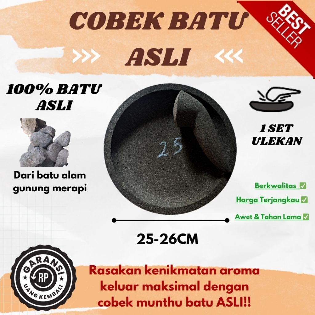 Cobek Batu Asli 25CM free ulekan Coet Layah Magelang