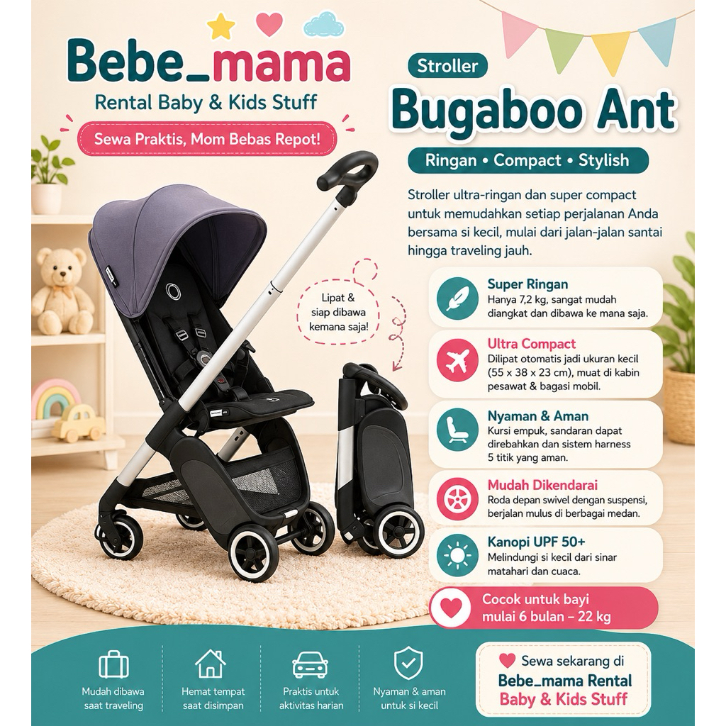 Sewa Stroller Bugaboo Ant Warna Grey Melange