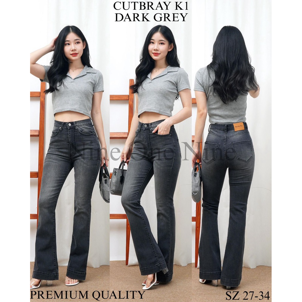 CELANA JEANS CUTBRAY HW DARK GREY KANCING 1 SOFTJEANS MELAR NINE ONE NINE JEANS