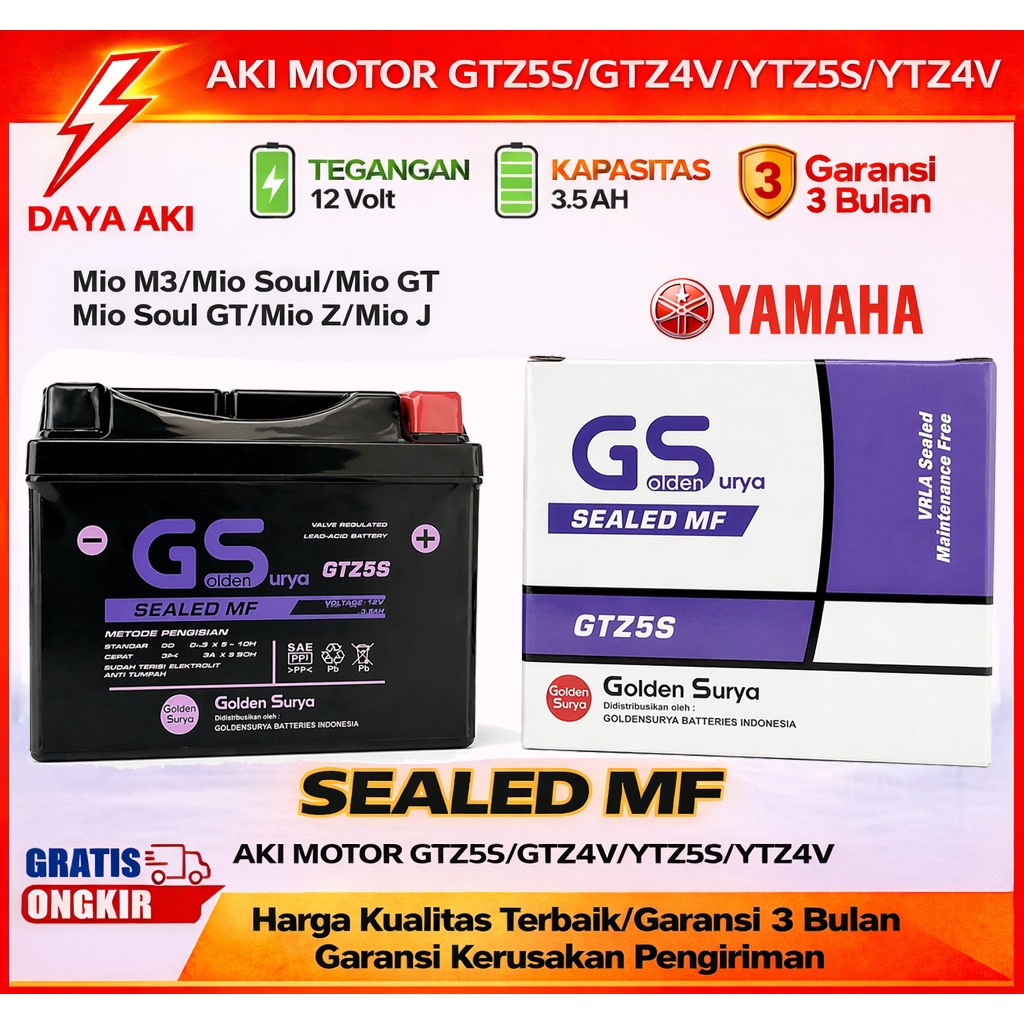 Aki Motor Yamaha GTZ5S Mio Soul Mio Soul GT Mio M3 Mio J Mio GT Accu Kering MF Kering / Accu Kering 