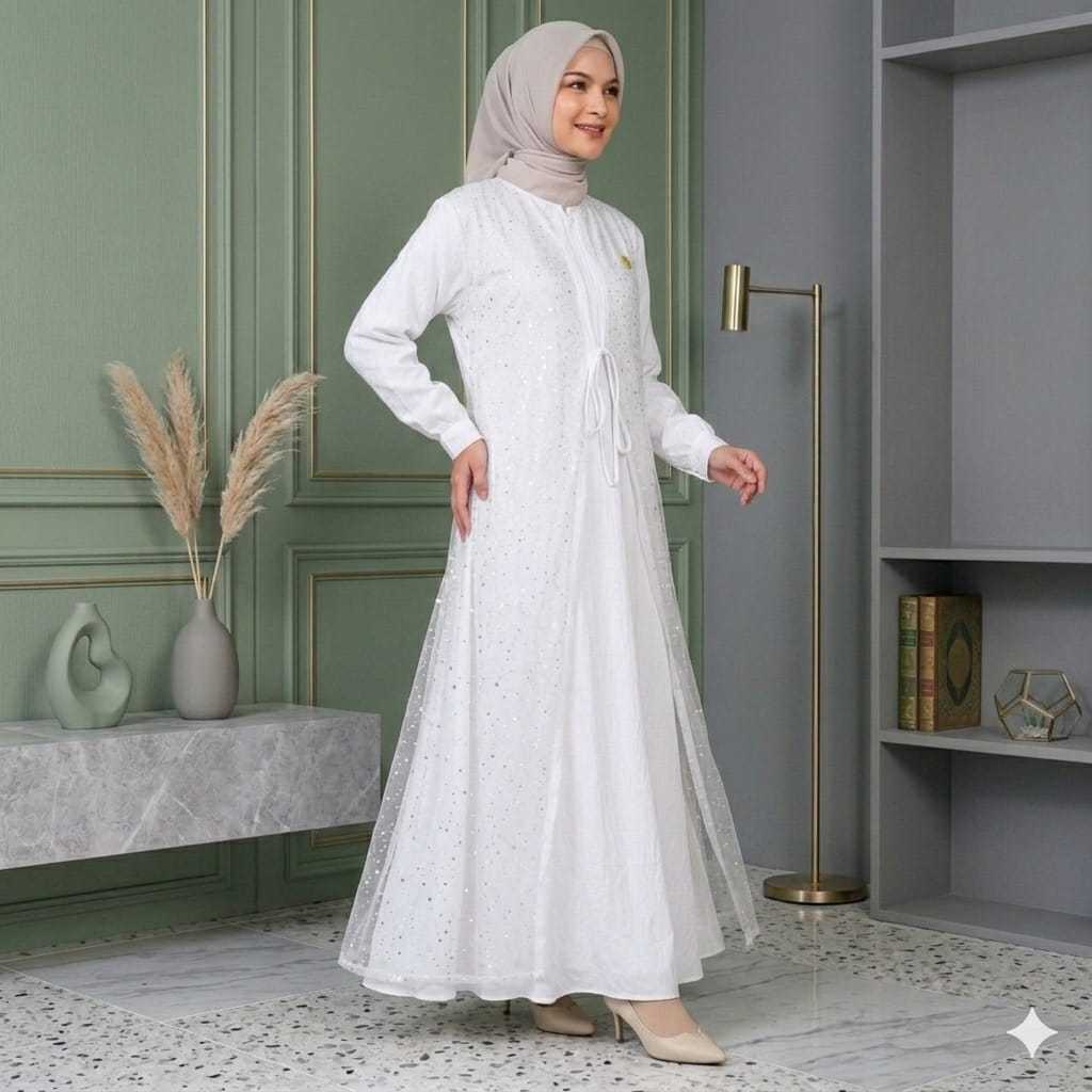 Dress Gamis Aisha Polo Linen Premium Kombinasi Brokat Nyaman Elegan