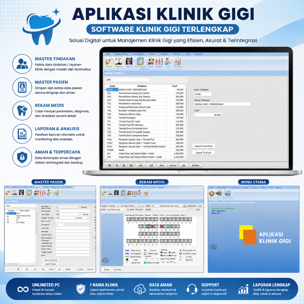 Software Aplikasi Klinik Gigi terlengkap Unlimited PC 1 nama Klinik