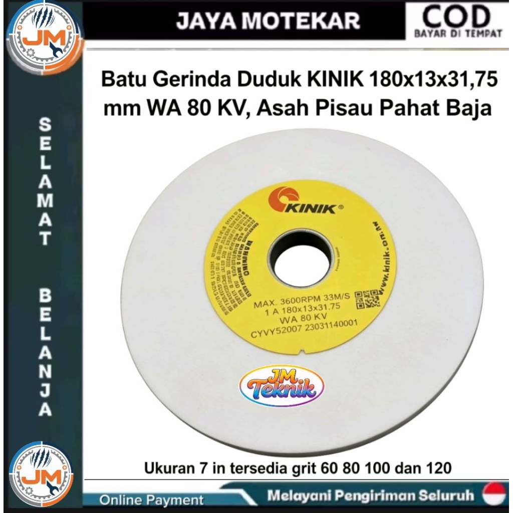Batu Gerinda Duduk KINIK 7 Inch 180x13x31,75 mm WA – Tersedia Grit 60 80 100 120 Asah Perkakas Baja