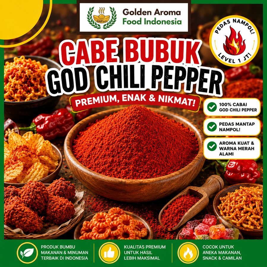 Cabe Bubuk Ghost Pepper 1Kg Cabai God Chili Spicy Powder 1 Kg GAFI Bumbu nya Noodle Cup Potato Mie K