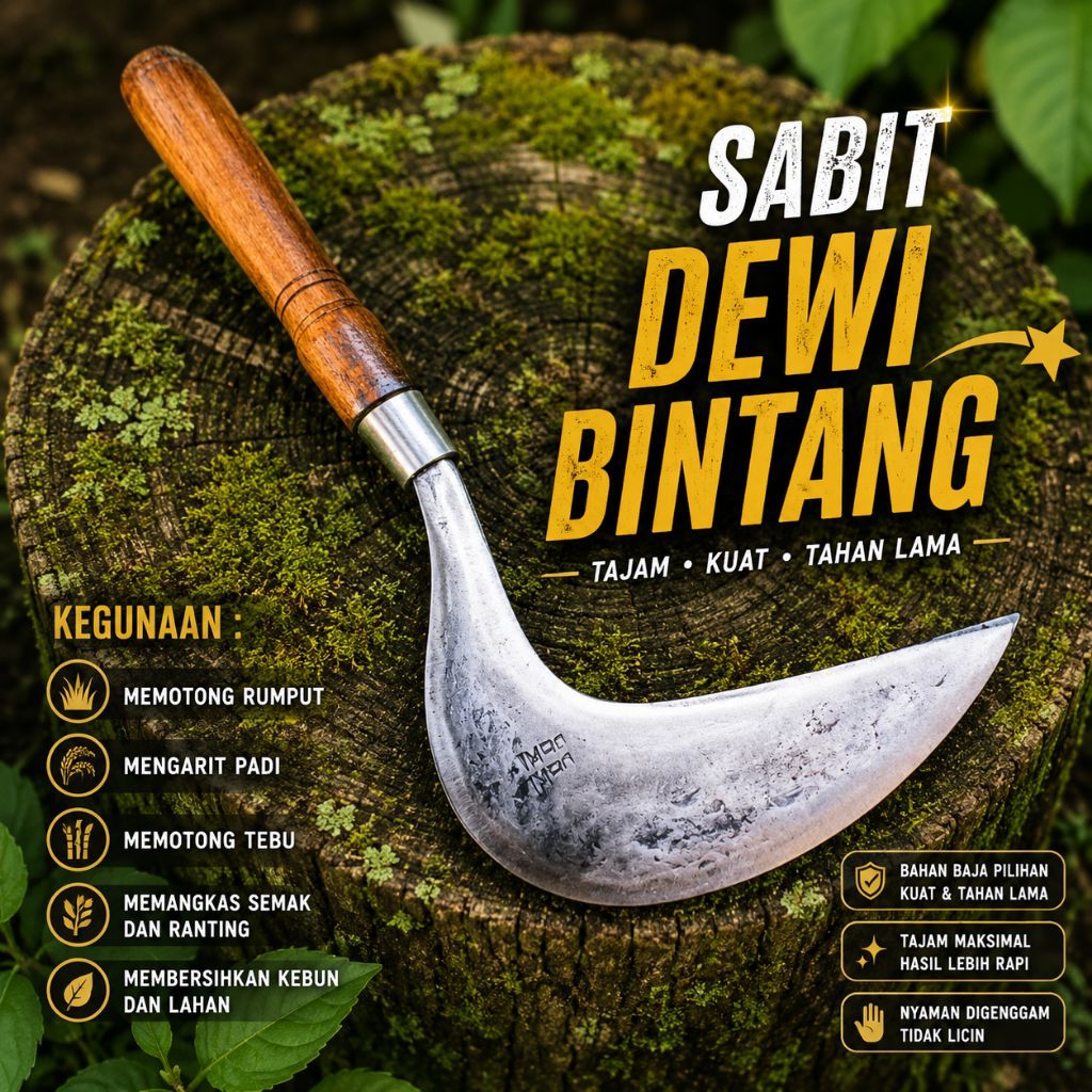 Sabit Dewi Bintang Bilah Baja per | Alat Tebas Rumput & Dahan Kuat Awet