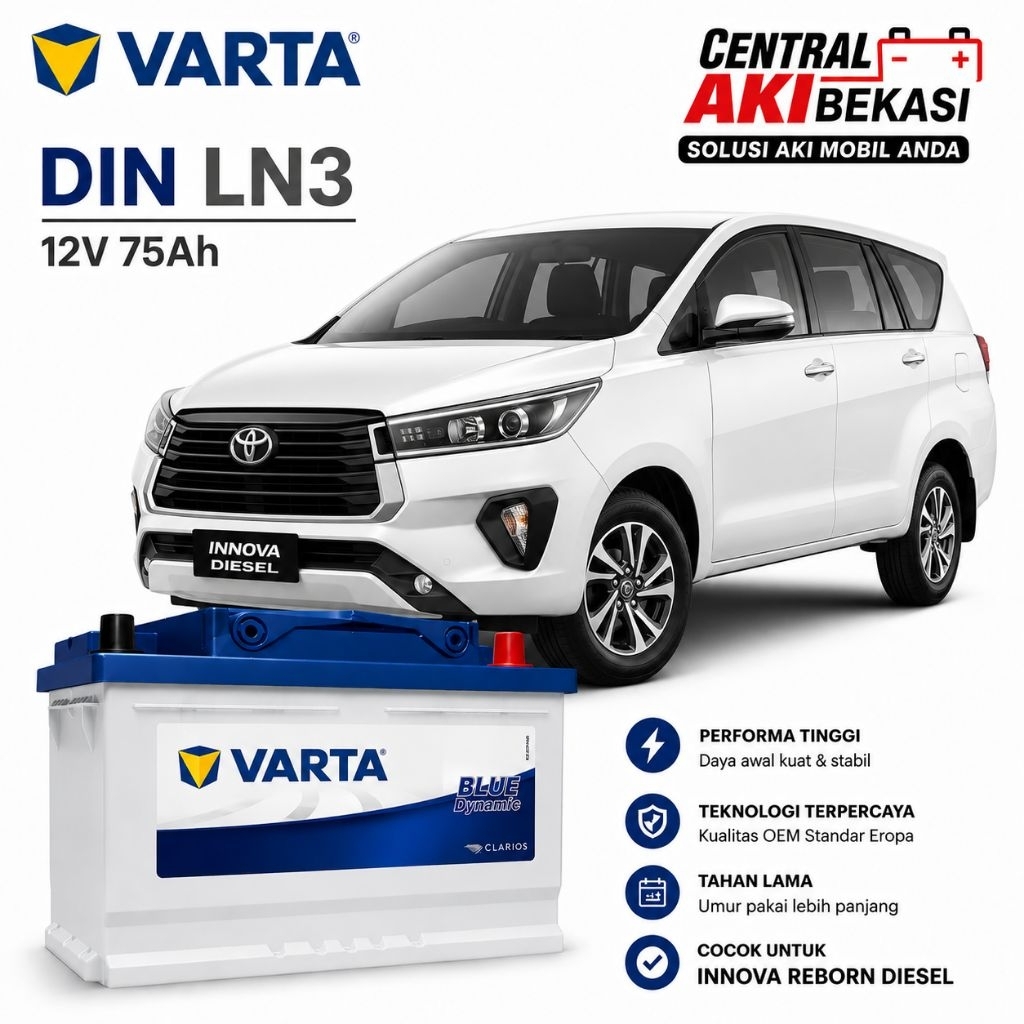 VARTA BLUE LN3 Aki Mobil Mercedes Benz,BMW INNOVA REBORN DIESEL Aki kering 12 VOLT 75 Amper