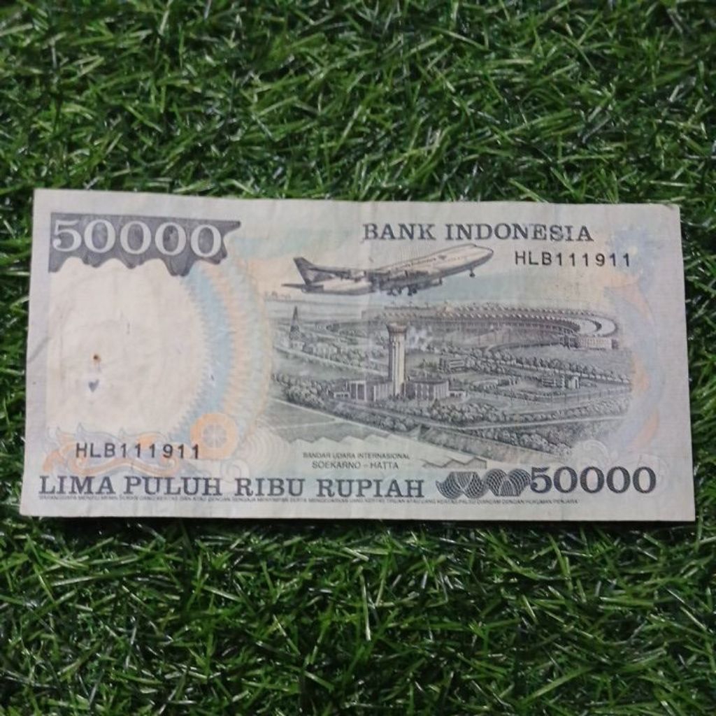 uang kuno indonesia 50000 rupiah soeharto no seri unik asli bekas edar