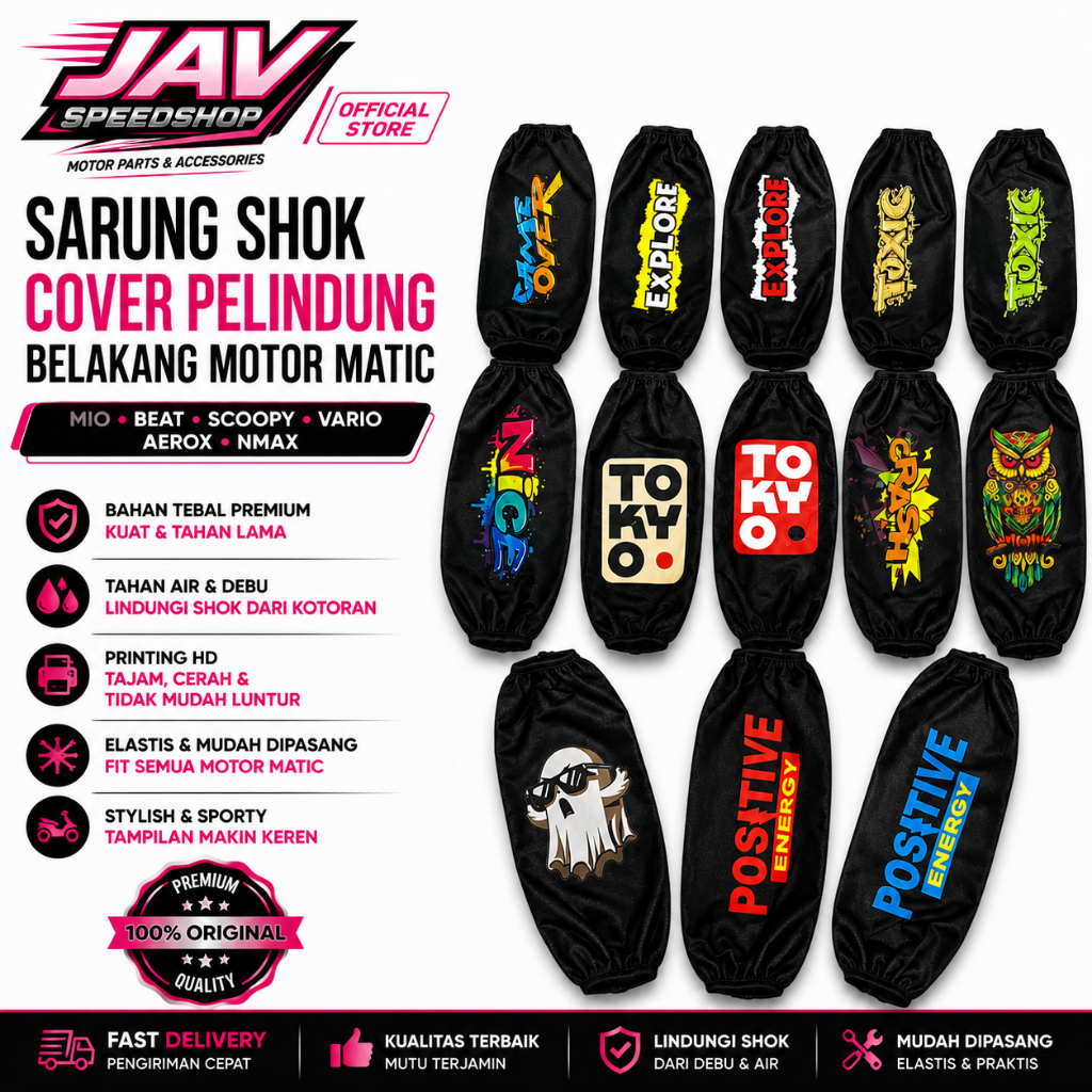 Sarung Shok Cover Pelindung Belakang Matik Mio Beat Scoopy Vario Aerox Nmax Dll (JAV)