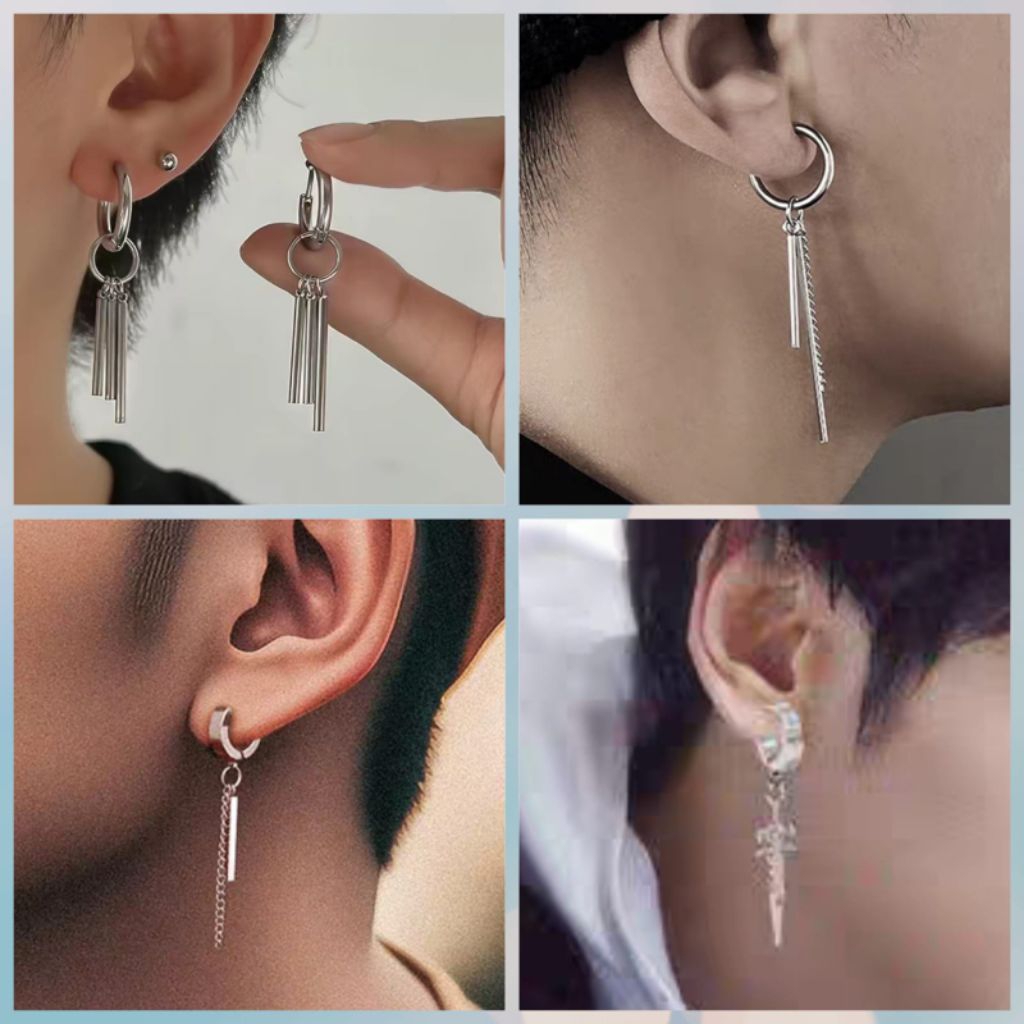 Anting Tindik Model Rantai Tassel Pedang Aksesoris Fashion Wanita Pria