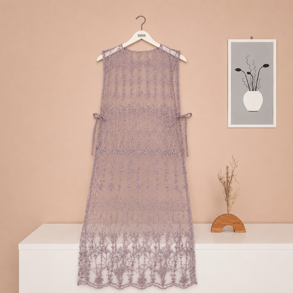 Long vest tulle brukat sapto tunik tali samping