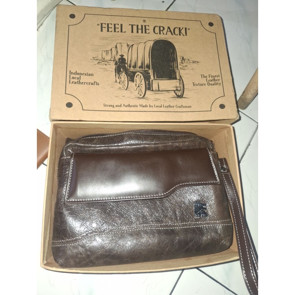 Reven Leather Benjamin Handbag - Tas tangan clutch pria kulit sapi asli (free gift) second