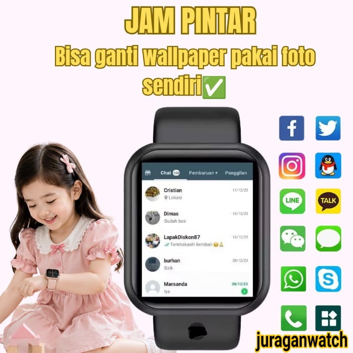 Jam Tangan Pintar Anak Pria Wanita Dewasa Smartwatch Terbaru d20 y68 Olahraga Sensor Detak Jantung M