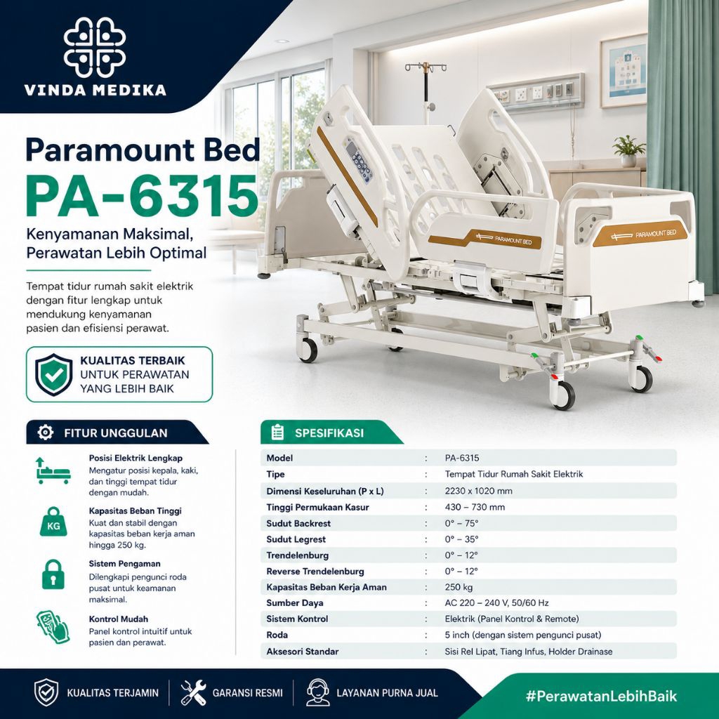 Tempat Tidur Rumah Sakit Elektrik Paramount Bed PA-6315 Full Electric 3 Motor