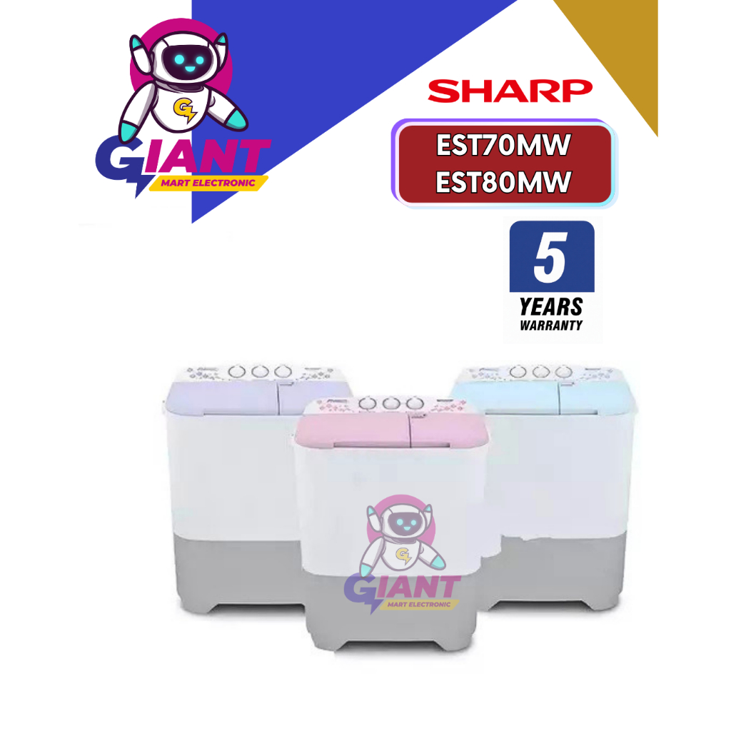 MESIN CUCI 2 TABUNG SHARP EST70MW/EST80MW / ES-T70MW/ES-T80MW ANTI BACTERIAL