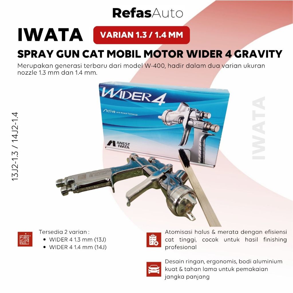 IWATA Spray Gun Cat Mobil Motor Wider 4 Gravity All In ORI 100% Produk Asli Japan 13J2-1.3/ 14J2-1.4