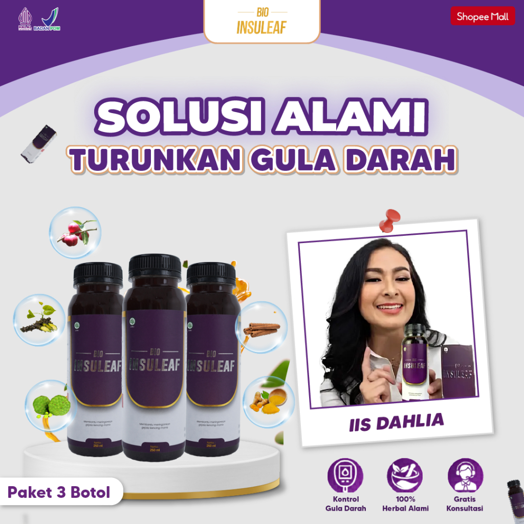 Bio Insuleaf Paket 3 Botol Insulin Diabetes Ori Herbal Alami Bantu Jaga Gula Darah Stabil
