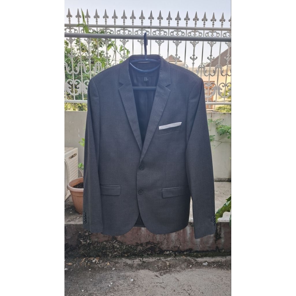 Blazer Pria Dark Grey HnM sz 40 L Slim Fit