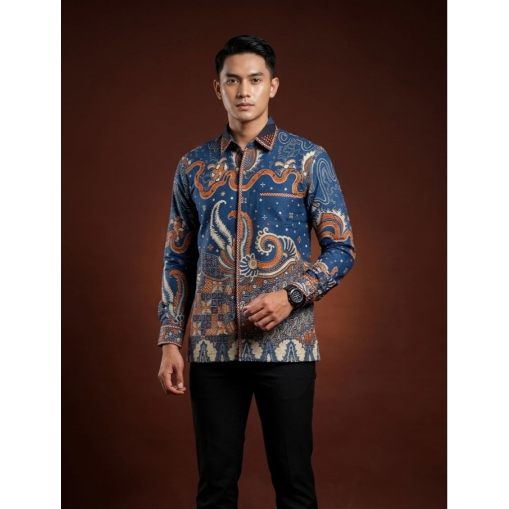 Kemeja Batik Premium Cantieq Exclusive Motif "SAGARA"  Warna Biru Formal Elegan | Batik Pria Elegan 