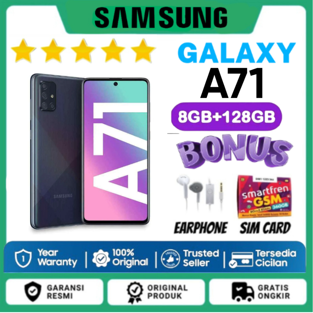 HP SAMSUNG GALAXY A71 8GB/128GB GARANSI RESMI dan Extra Bonus