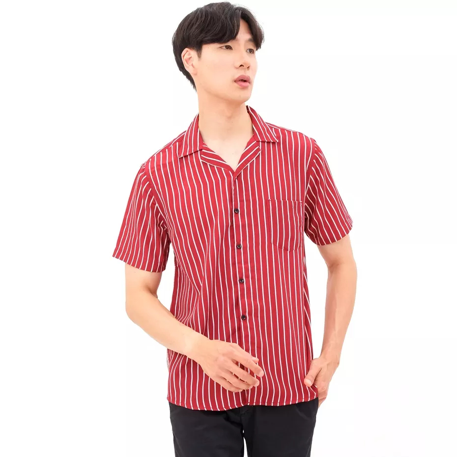 MUST Kemeja Stripe Pria Casual Lengan Pendek Hem Salur Cowok Kekinian