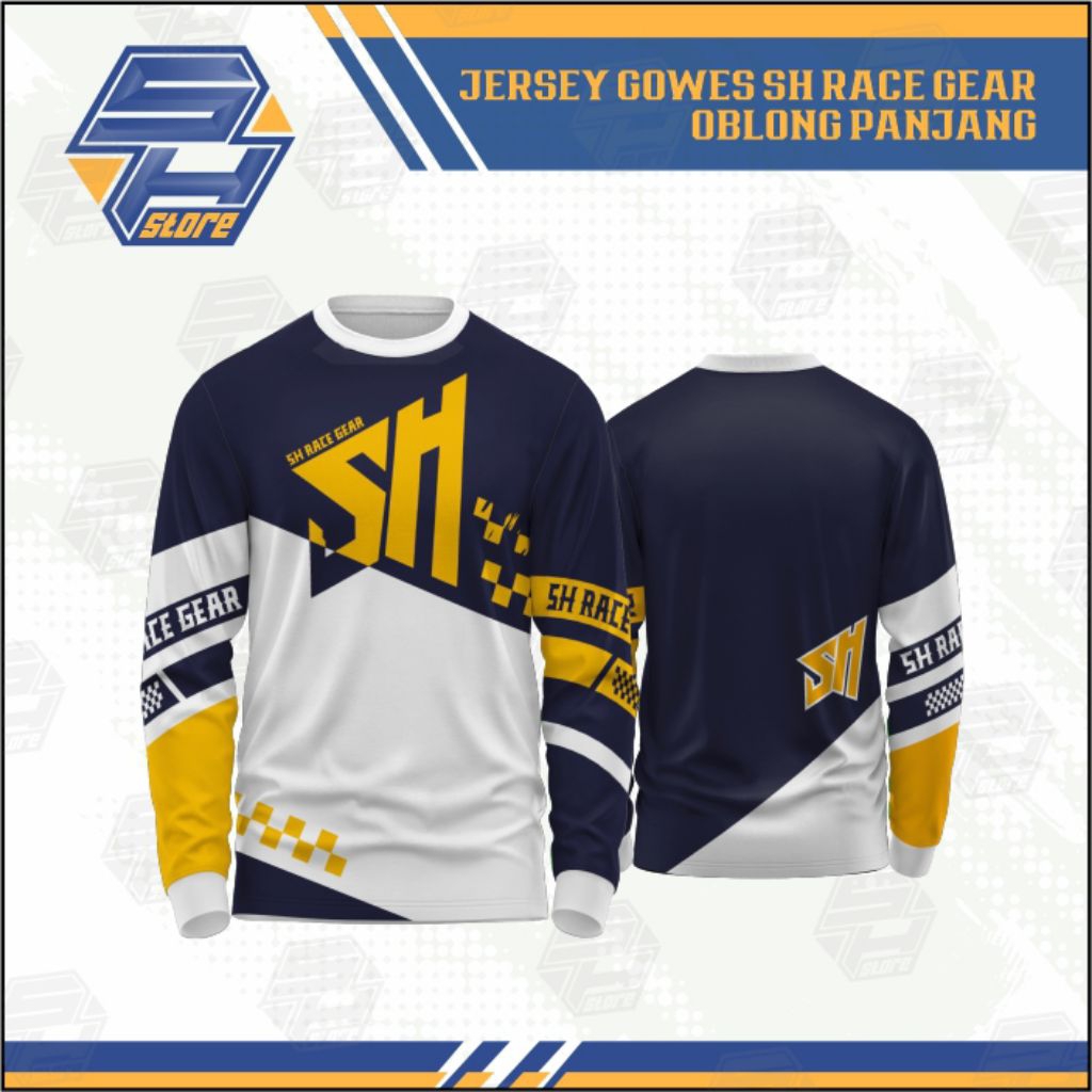 Jersey gowes Race Core MTB DRI-FIT Lengan Panjang - Biru Putih Kuning / Jersey gowes / Baju gowes / 