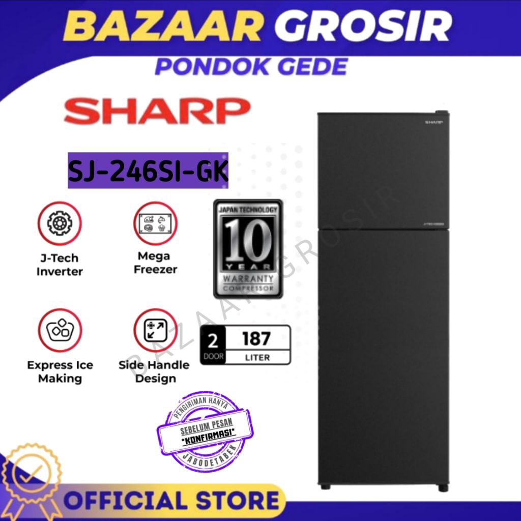 KULKAS 2 PINTU SHARP SJ-246SI-GK / SJ 246SI GK / SJ246SIGK _ ELEGANT SERIES HEMAT LISTRIK