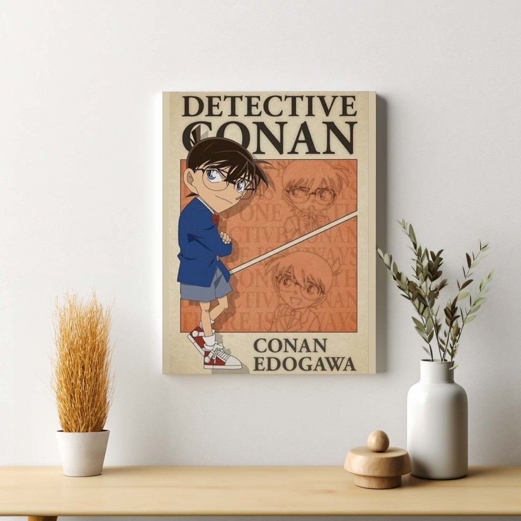 Poster Detektif Conan Edogawa Dekorasi Dinding Bingkai Kayu Modern