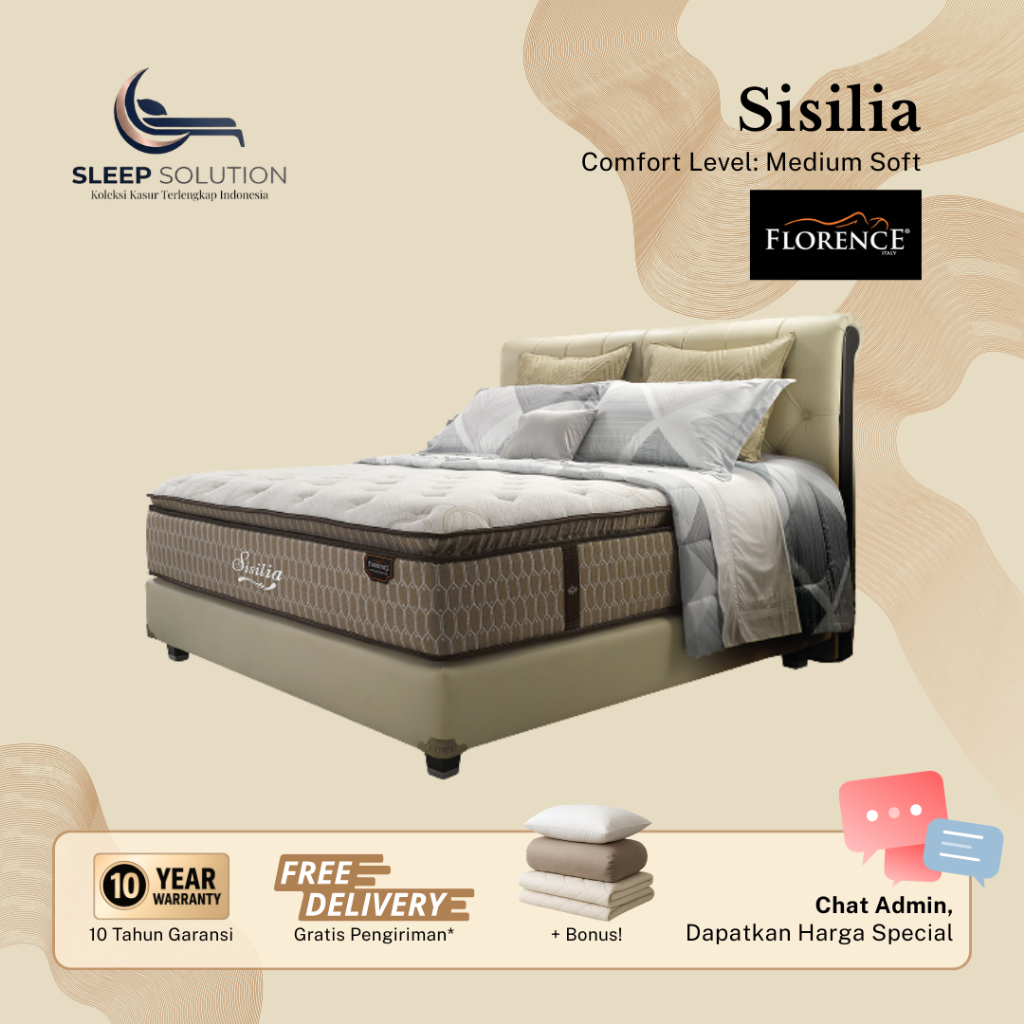 FLORENCE SISILIA I Kasur Spring Bed | Matras Premium | 100x200, 120x200, 160x200, 180x200, 200x200