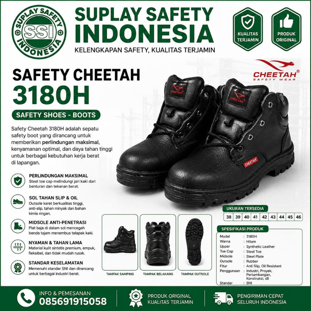 SEPATU SAFETY CHEETAH MODE REVOLUTION TYPE 3180H WARNA HITAM ORIGINAL - CHEETAH 3180H - 3180 H - CHE