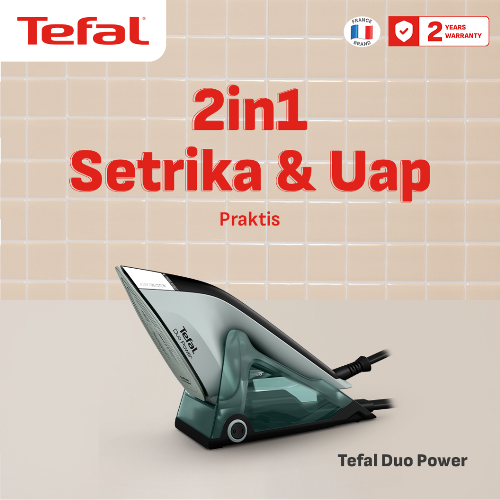 TERLARIS - Tefal Setrika Uap 2in 1 Duo Power Gratis Alas Setrika / Setrika Kering / Steam Iron Garan