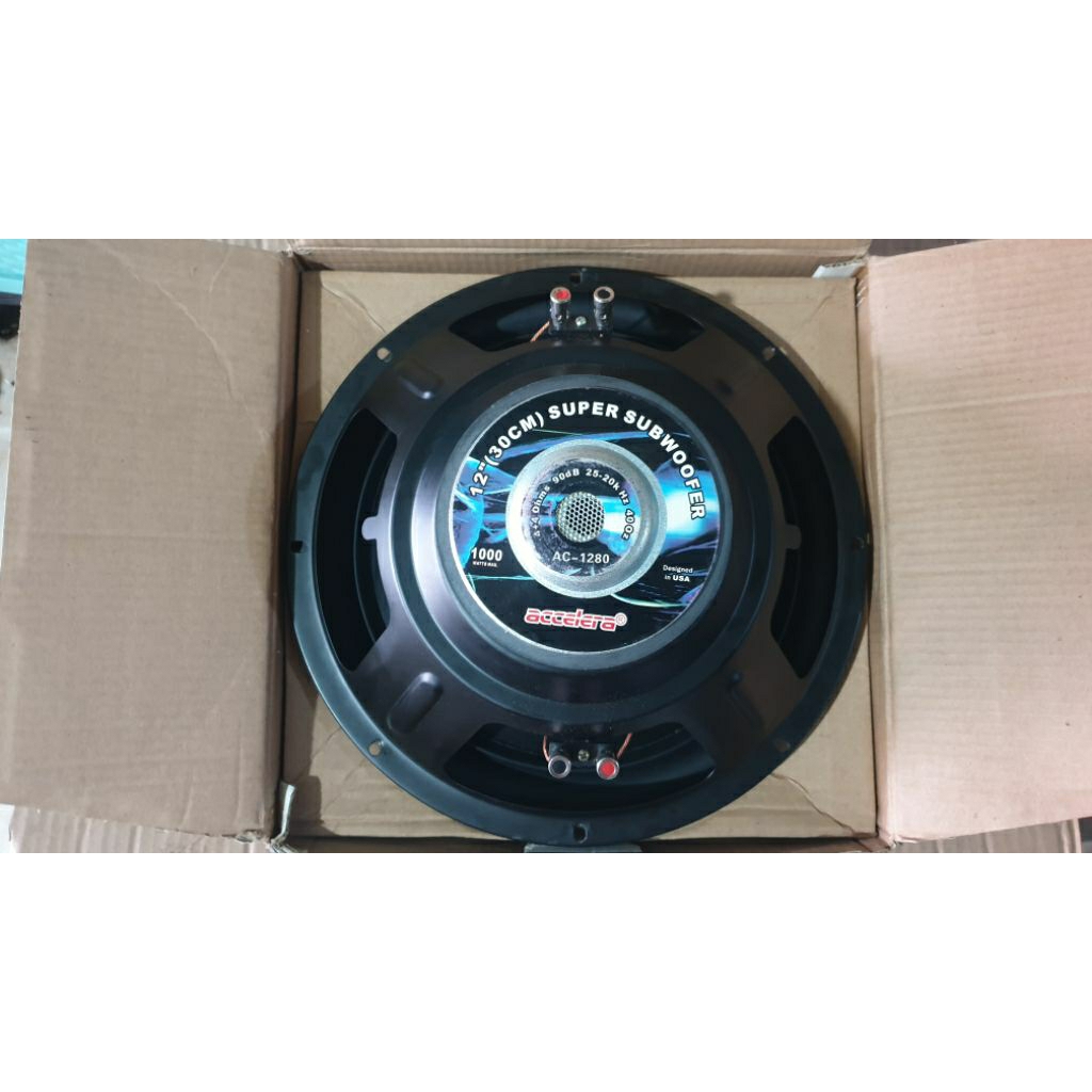 subwoofer mobil 12inch double voice coil 4ohms 1000watts accelera ac-1280 second normal siap pakai s