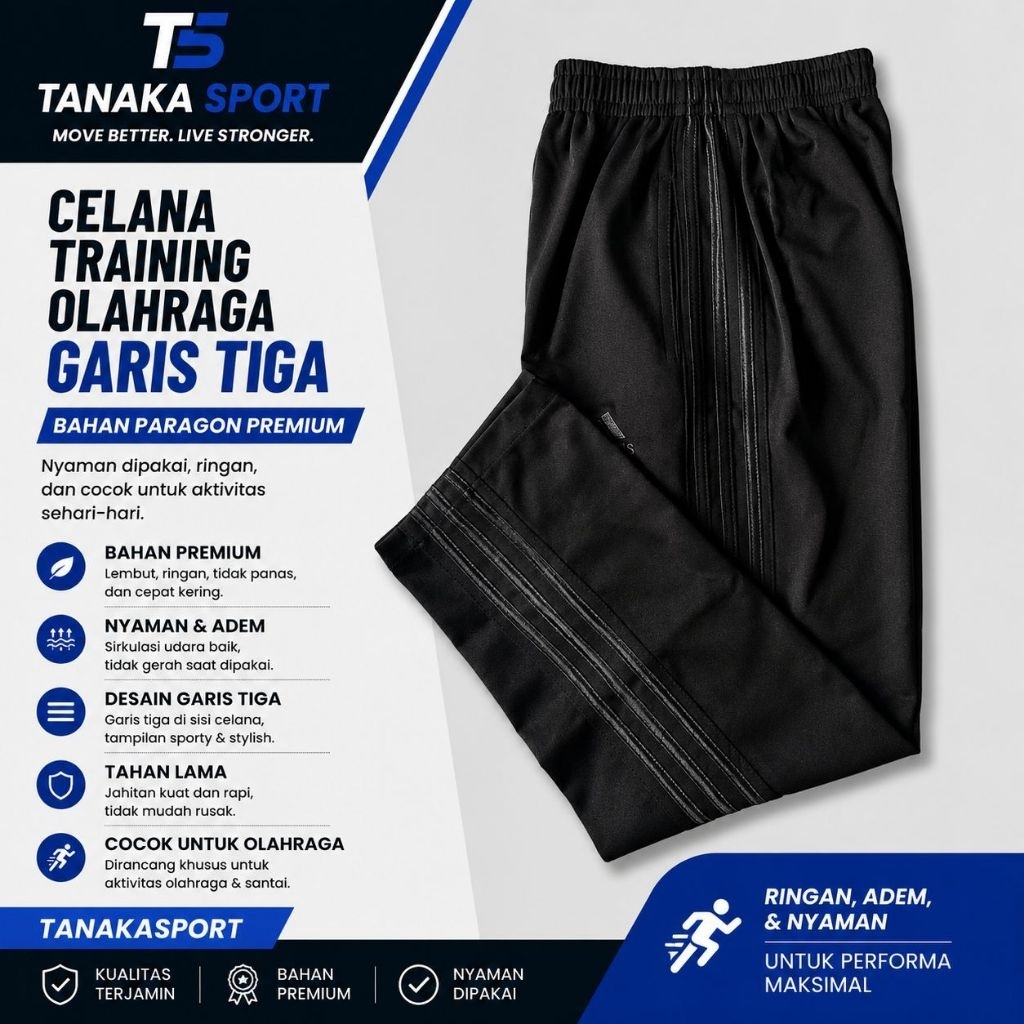 Training Panjang olahraga seragam sekolah senam running gym  Model 3 Strip  Unisex