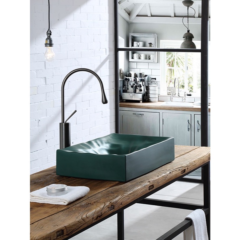 Benjamin Designer Basin With Elegant Textured Finish - Emerald Green & Sunflower Yellow | Wastafel D