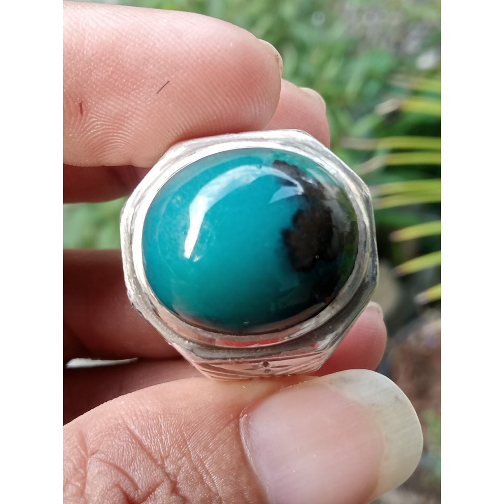 Batu Bacan Natural Ring Iketan Perak