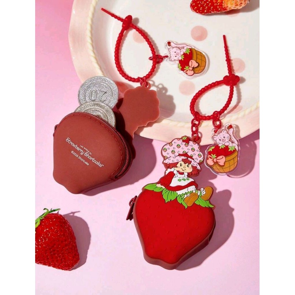 Strawberry Shortcake X SHEIN Cute Strawberry Silicone Money Clip Keychain, Convenient To Carry