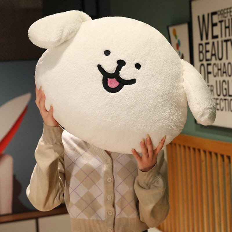 Bantal Boneka Anjing Maltese Korea Super Soft Plush Pillow Kawaii Cute Dog Cushion Putih
