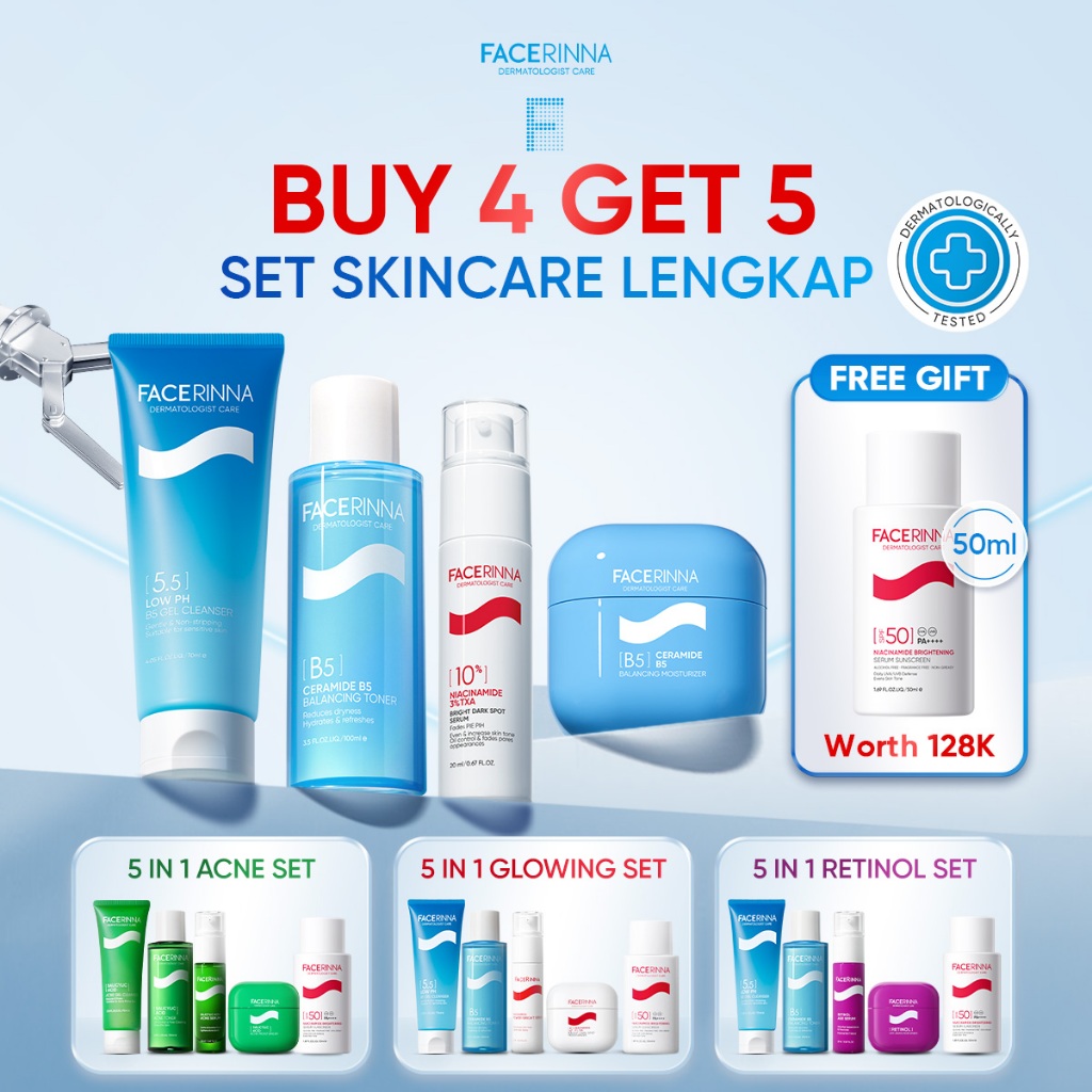 FACERINNA 2pcs/4pcs/5pcs Skincare Duo | Menenangkan Jerawat Brightening Whitening Untuk Kulit Sensit