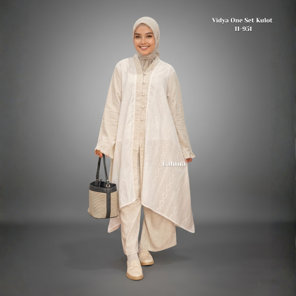 Vidya One Set Kulot Linen Premium - oneset linen setelan muslimah oneset kulot tunik premium