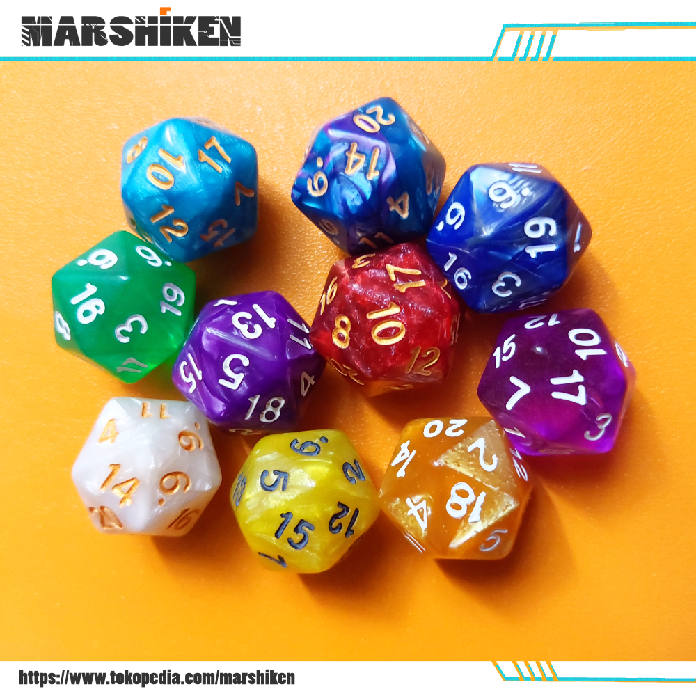 [Satuan] Dadu Dice D20 DND Dungeons & Dragons DnD Table Roleplay Game Plastik Resin Warna Random Han