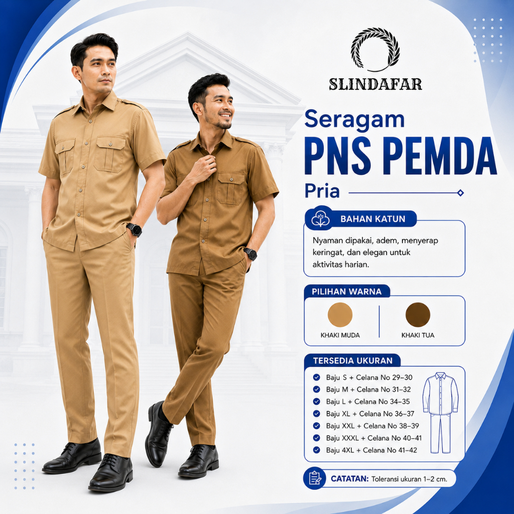 Slindafar Seragam Khaki ASN Pemda Pria Baju Dinas Pemerintahan