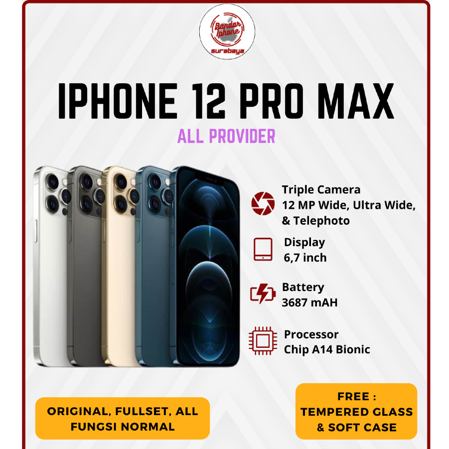 iPhone 12 Pro Max 128GB/256GB/512GB Fullset Second All Operator Bergaransi