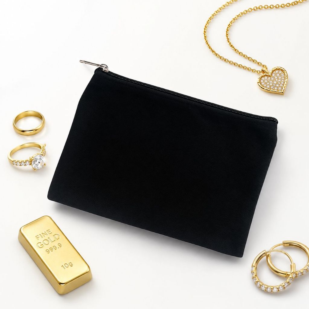 Pouch Zipper Kanvas Polos Dompet Resleting Canvas Dompet Emas Logam Mulia Kosmetik