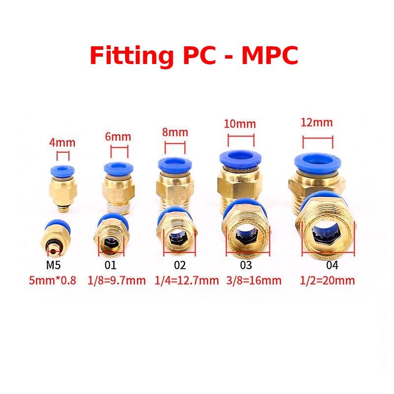 FITTING PNEUMATIC LURUS MALE DRAT MPC SLIPLOCK PC4-M5 / PC4-01/ PC4-02 / PC6-M5 / PC6-01 / PC6-02 / 