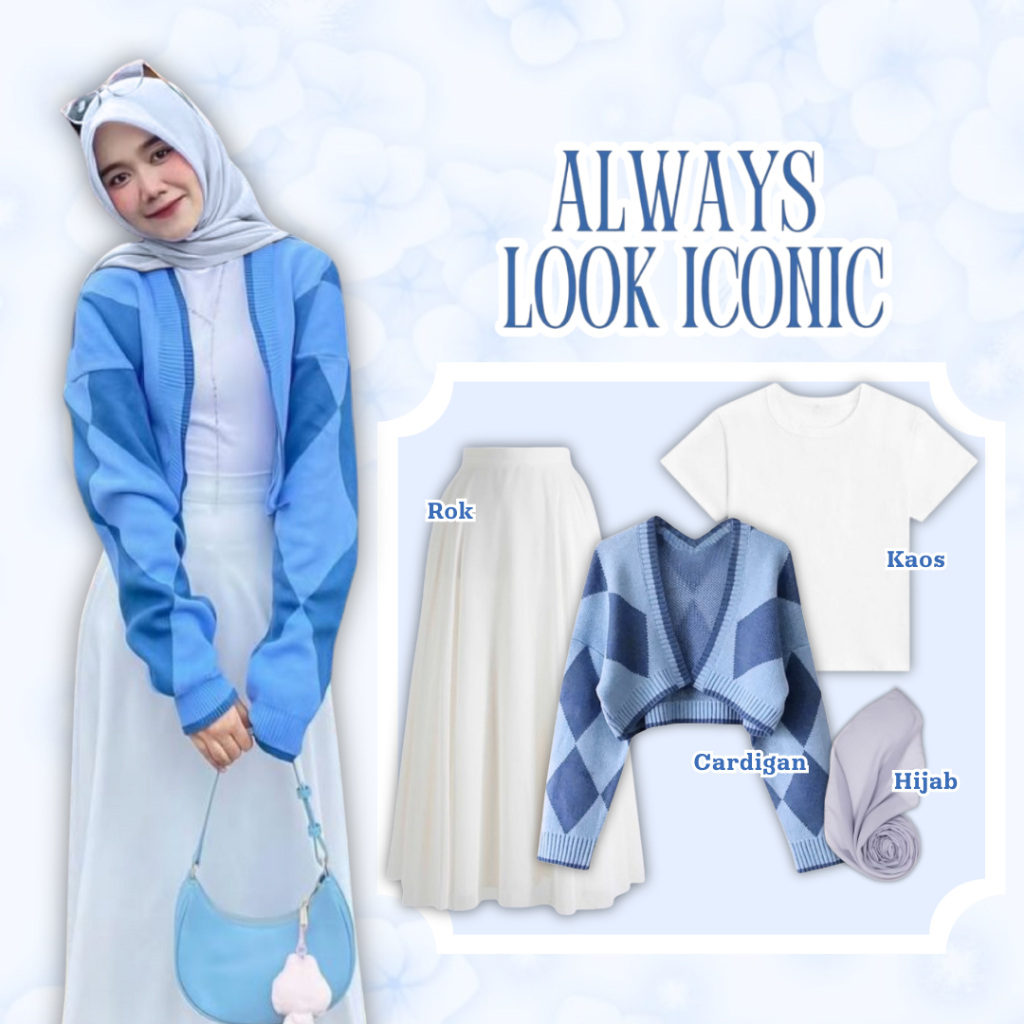 Louvee Outfit / one set remaja 4in1 /  outfit wanita kekinian / Setelan Wanita / Cardigan Abstrak Ra