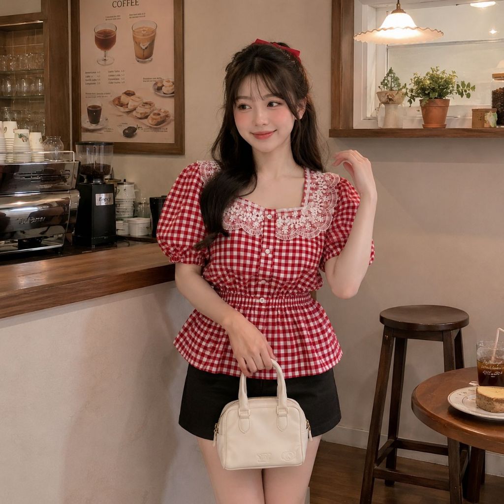 THEA Top Lace Square Neck Korean Look