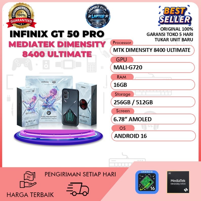 INFINIX GT 50 PRO 5G RAM 8GB ROM 512GB HP GAMING NFC AMOLED 144HZ FAST CHARGING GARANSI RESMI
